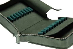Galen Leather Zippered 40 Slot Pen Case - Crazy Horse Forest Green -Office Tools Galen 40PenCase Green OW 4