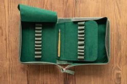 Galen Leather Zippered 40 Slot Pen Case - Crazy Horse Forest Green -Office Tools GalenLeather PenCase 40Slot CrazyHorseGreen 2