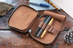 Galen Leather Zippered 10 Slot Pen Case - Brown -Office Tools GalenLeather PenCase10 Brown 2