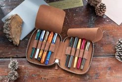Galen Leather Zippered 10 Slot Pen Case - Brown -Office Tools GalenLeather PenCase10 Brown 4
