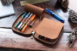 Galen Leather Zippered 10 Slot Pen Case - Brown -Office Tools GalenLeather PenCase10 Brown 6