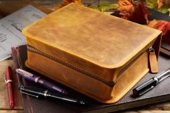 Galen Leather Zippered 40 Slot Pen Case - Crazy Horse Brown -Office Tools GalenLeather Zippered40SlotPenCase CrazyHorse Brown 1