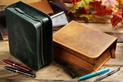 Galen Leather Zippered 40 Slot Pen Case - Crazy Horse Brown -Office Tools GalenLeather Zippered40SlotPenCase CrazyHorse ForestGreen Brown 1