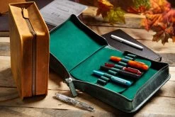 Galen Leather Zippered 40 Slot Pen Case - Crazy Horse Forest Green -Office Tools GalenLeather Zippered40SlotPenCase CrazyHorse ForestGreen Brown 2